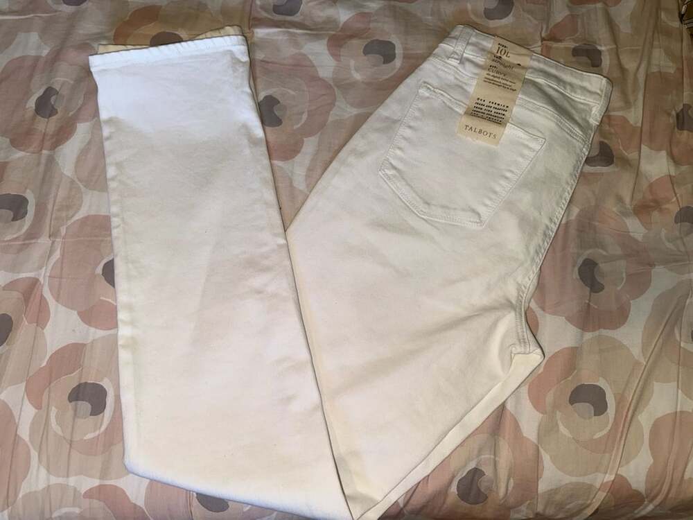 Talbots Curvy Straight Leg White Jeans, Size 10L